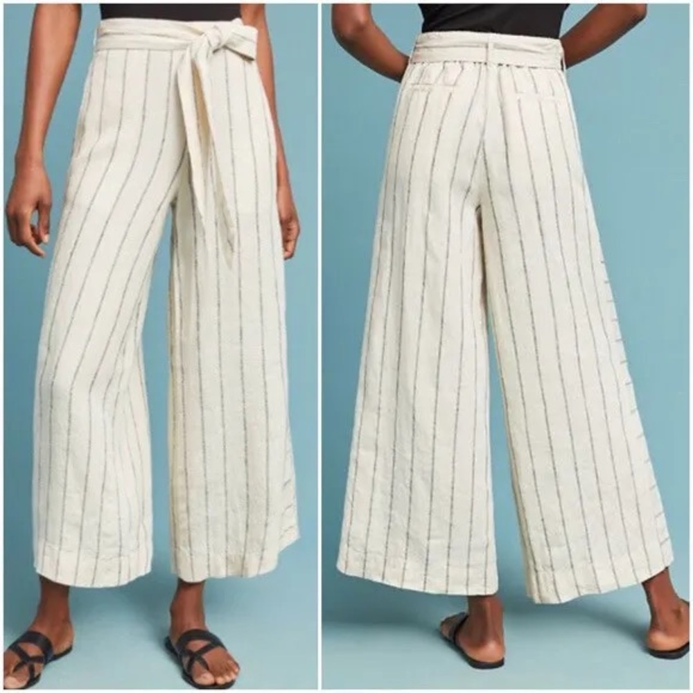 Anthropologie Portia Striped Linen Culottes Pants